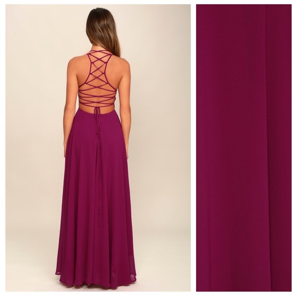 Lulus Strappy To Be Here Magenta Lace-Up Maxi Dress - Picture 5 of 7